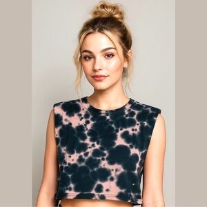 Revolve x 525 America Tie-Dye Muscle Sweatshirt Tank - Black and Pink